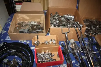 Sorting some vintage drum hardware...