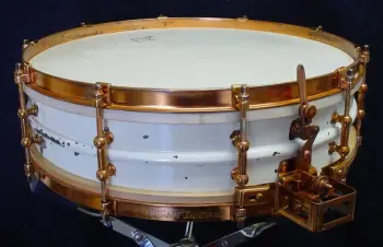 circa 1926 LUDWIG &amp; LUDWIG SUPER-LUDWIG 4 x 15 WHITE ENAMEL INSPIRATION CONCERT DANCE