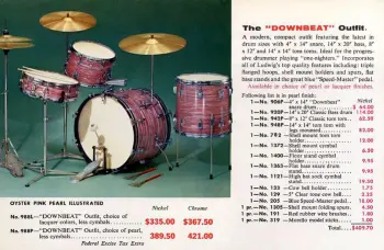 1960 Ludwig Transition Badge Downbeat Outfit No. 988P in Oyster Pink Pearl