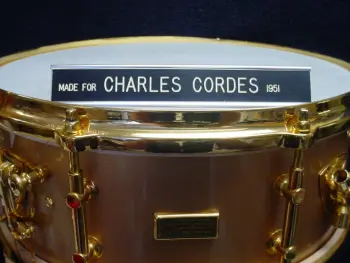 1951 BILLY GLADSTONE 6x14 8 LUG GOLD LACQUER/GOLD PLATED “CHARLES CORDES” SNARE DRUM