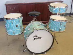 Gretsch RB aqua flame wrap drum set wow