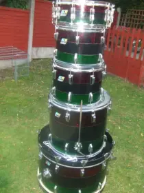 Ludwig Vistalite 5 piece rainbow 3 band red/black/green