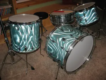 1967 Slingerland Green Satin Flame Pearl PIX