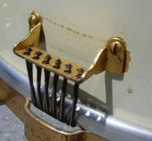 1920s WILSON GOLD PLATED/WHITE LACQUER 4x14 SEPARATE TENSION THUMB-ROD SNARE DRUM