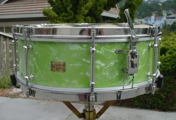 LATE 1920s-EARLY 1930s GRETSCH 5x14 8 LUG SEA GREEN AMERICAN MODEL
