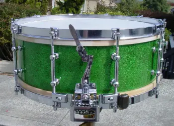 1935 LUDWIG &amp; LUDWIG 5x14 GREEN SPARKLE SUPER-LUDWIG MODEL