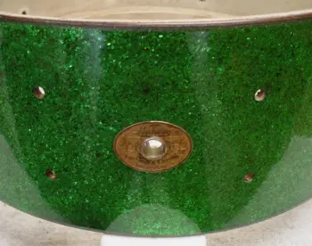 1935 LUDWIG &amp; LUDWIG 5x14 GREEN SPARKLE SUPER-LUDWIG MODEL