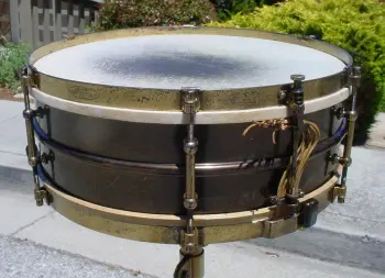 1926-29 LUDWIG &amp; LUDWIG 5x14 6 LUG GOLD PLATED/ENGRAVED UNIVERSAL MODEL*