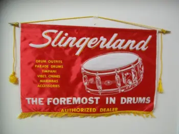 vintage SLINGERLAND RED SATIN DEALER BANNER!