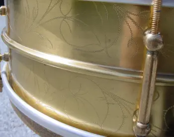 [B]1920s C. G. CONN 5 x 14 SILVER PLATED/GOLD PLATED/ENGRAVED 6 LUG ALL METAL SEPARAT