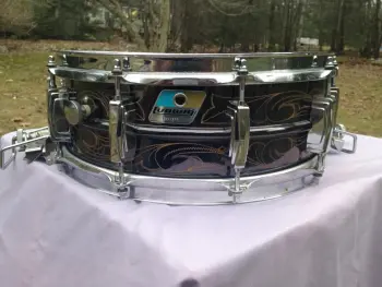 Ludwig engraved black beauty signature and Slingerland 1ply cloud badge snare