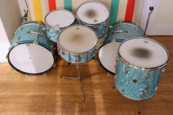Finished! Round Badge Gretsch Double Bass Satin Flame Kit