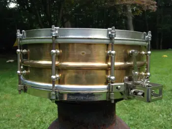 RARE 1920's 'Super Ludwig' Brass 2 piece shell 10 lug snare drum