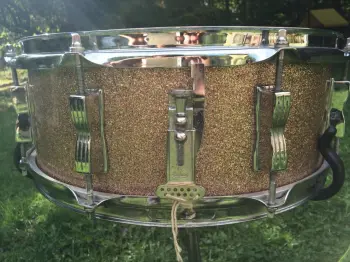 1966 Ludwig Downbeat 12/14/20 w matching Jazz Fest snare, Champagne Sparkle - AMAZING