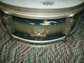 Vintage LUDWIG circa 1960 Pioneer DUCO blue and silver lacquer wood snare drum