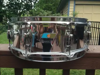 1980's Ludwig Blue + Olive Badge 5&quot; x 14&quot; Chrome Over Wood Snare Drum