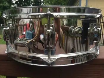 1980's Ludwig Blue + Olive Badge 5&quot; x 14&quot; Chrome Over Wood Snare Drum