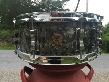 Vintage Ludwig Trans-Badge Jazz Festival snare drum in black diamond pearl
