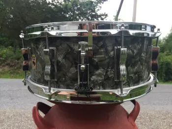 Vintage Ludwig Trans-Badge Jazz Festival snare drum in black diamond pearl
