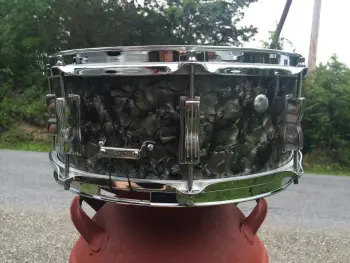 Vintage Ludwig Trans-Badge Jazz Festival snare drum in black diamond pearl