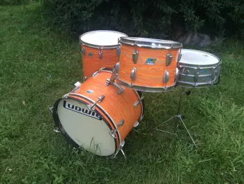 vintage 1970's Ludwig Blue + Olive badge 4 pc kit in MOD ORANGE!