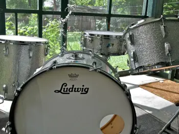 Vintage Ludwig silver sparkle drum set.Matching Jazz Festival
