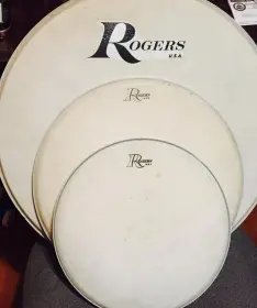 Rogers drum heads from 60s holiday kit (13 16 22)