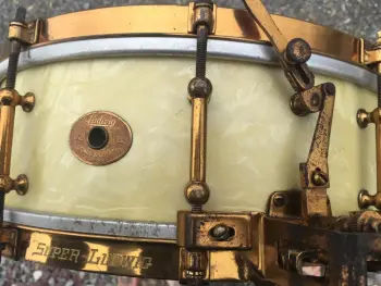 1920's Super Ludwig 5&quot; x 14&quot; snare drum in WMP a.k.a Avalon Pearl w gold hardware