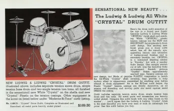 [B]1942 LUDWIG &amp; LUDWIG 6.5 x 14 WHITE “CRYSTAL”/WHITE “CRYSTAL” PLASTIC MODERNE BI-T