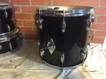 60's Gretsch Round Badge 14&quot; x 14&quot; floor tom, black nitron rewrap