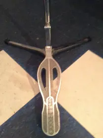 Vintage Hi-hats with foot board over one of the legs
