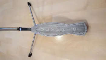 Vintage Hi-hats with foot board over one of the legs
