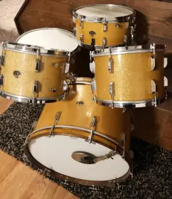 FOR SALE: Vintage 1949-50 Leedy &amp; Ludwig 13/13/18/24/14 Drum Set in Gold Flash Pearl