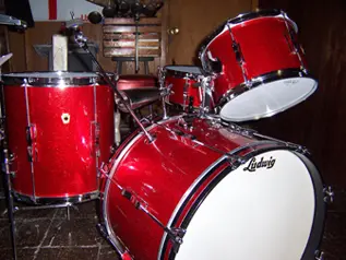 1966 Ludwig Sparkling Red Pearl Club Date Drum Set