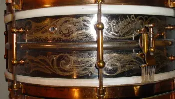 1919-1922 LUDWIG &amp; LUDWIG 5 x 14 6 LUG/FANCY SCROLL ENGRAVED DeLUXE STANDARD MODEL
