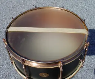 [B]1923-25 LUDWIG &amp; LUDWIG 6.5 x 14 8 LUG BLACK LACQUER/GOLD PLATED WOOD DeLUXE (“WOO