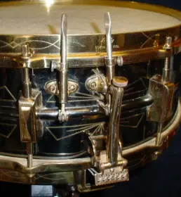 [B]1930 LEEDY 5 x 14 NOBBY GOLD “THUNDERBIRD PATTERN” BLACK ELITE “FULL DRESS” MODEL